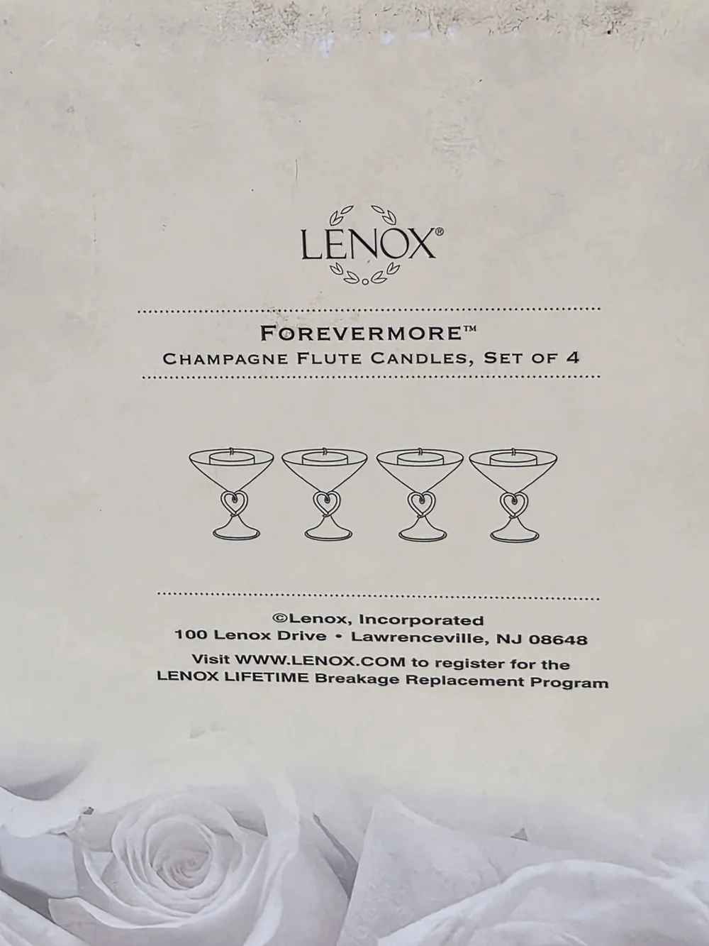 LENOX FOREVERMORE CHAMPAGNE FLUTE SET OF 4 CANDLE HOLDERS Wedding Romance Heart